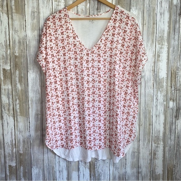 LOFT Tops - Loft Red & White Floral High Low Blouse